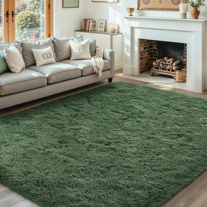 5x7 Ft Shag Green Area Rug for Bedroom Living Room, Ultra Soft Fluffy Furry by Cuzwlovita