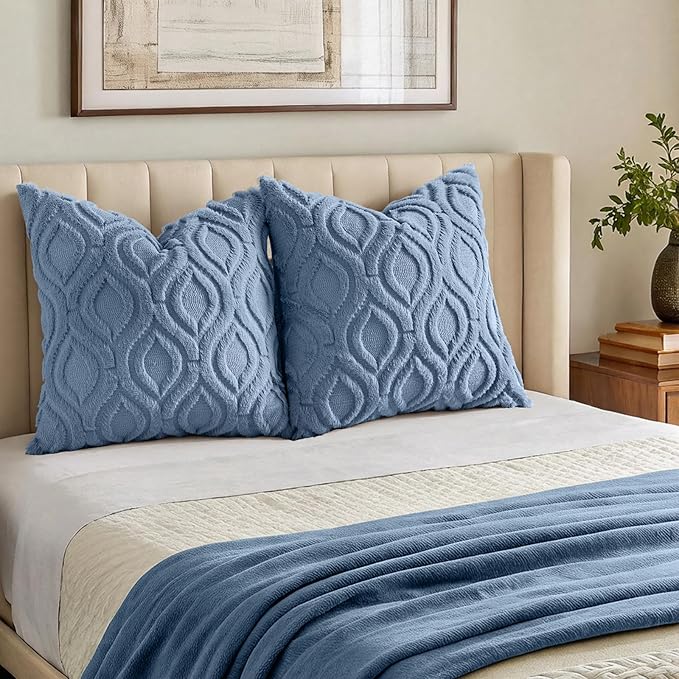 decorUhome Throw Pillow Covers 20x20 Inch Set of 2, Soft Plush Faux Wool Dusty - Image 7