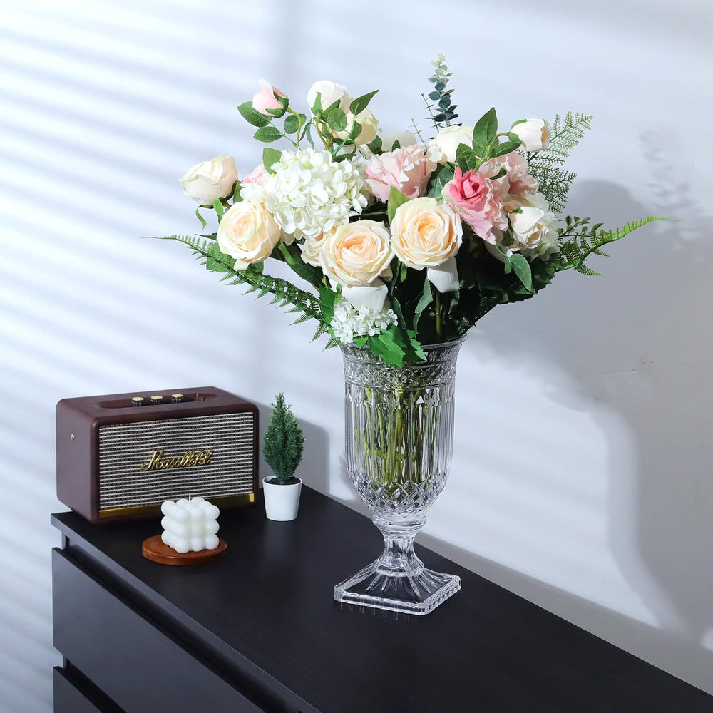 Joeyan 13" Glass Urn Vase,Tall Centerpiece with Ripple Diamond Pattern,T...