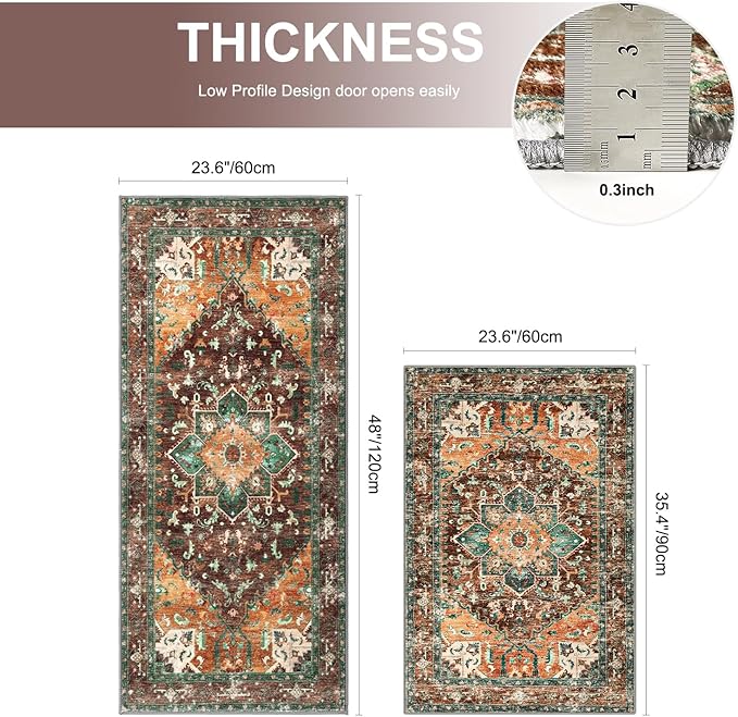 Yamaziot Washable Kitchen Runner Rug Set of 2, Non-Slip Boho Vintage Hallway - Image 2