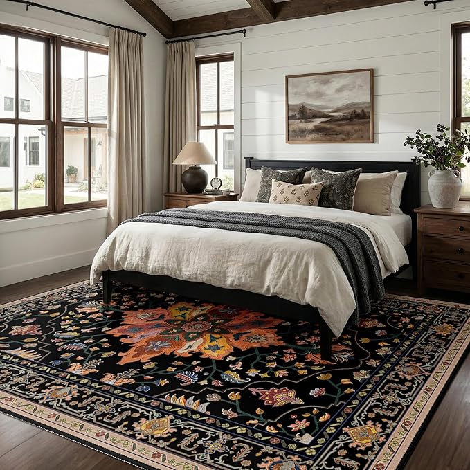 RELEANY Area Rugs 6'x9' Washable Non-Slip, Floral Vintage Distress Print - Image 2