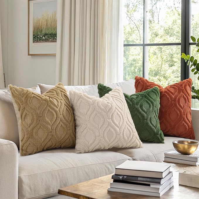 decorUhome Throw Pillow Covers 16x16 Inch Set of 2, Soft Plush Faux Wool Beige - Image 8