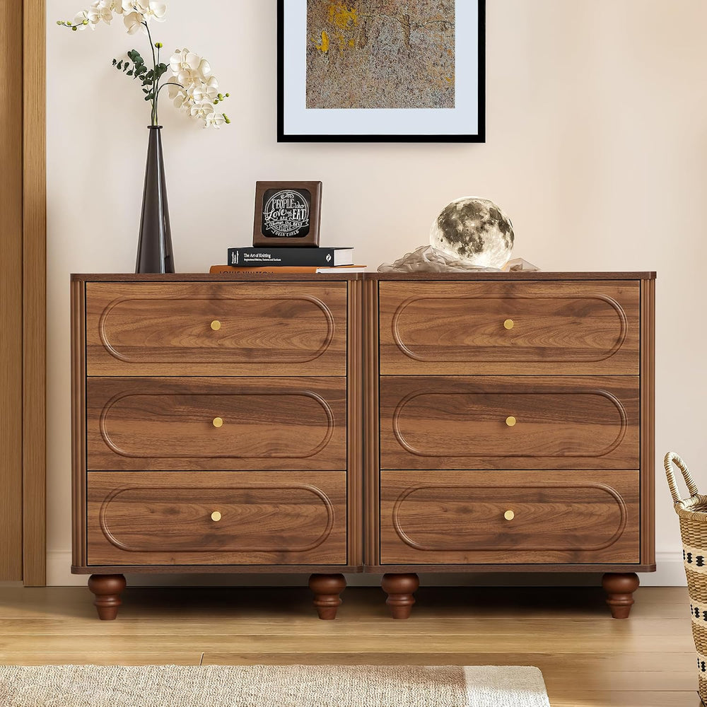 ORRD 3 Drawer Fluted Dresser for Bedroom Set of 2, Mid Century Modern Chest o...