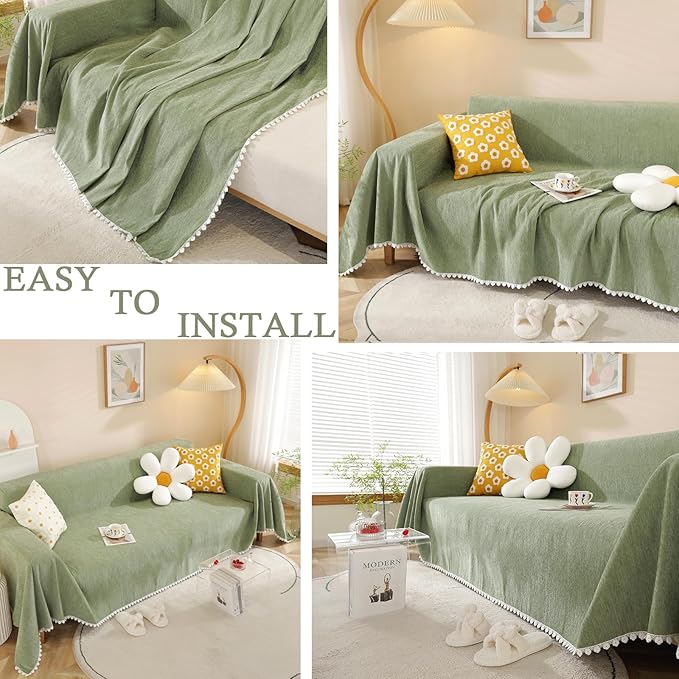 HANDONTIME Couch Cover Green Sofa Covers L Shape Sage Couch Cushion Cover Dog - Image 5