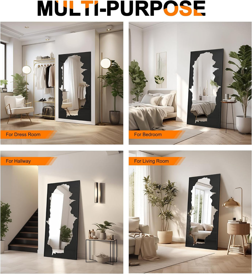 Full Length Mirror for Wall, 55"x28" Black Abstract Wall Decor Mirror