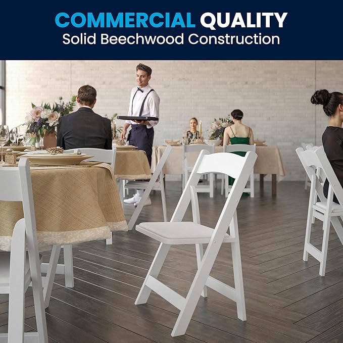 Flash Furniture 2 Pack HERCULES Series White Wood Folding Chair with Vinyl Pa...