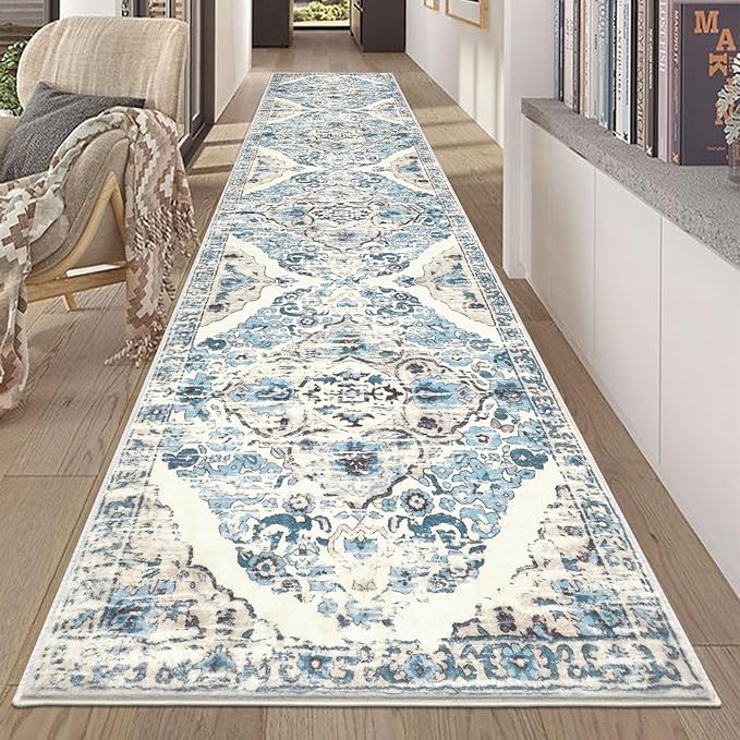 HEBE Hallway Runner Rug 2'8''x12' Washable Vintage Distressed Area Rugs Non by HEBE