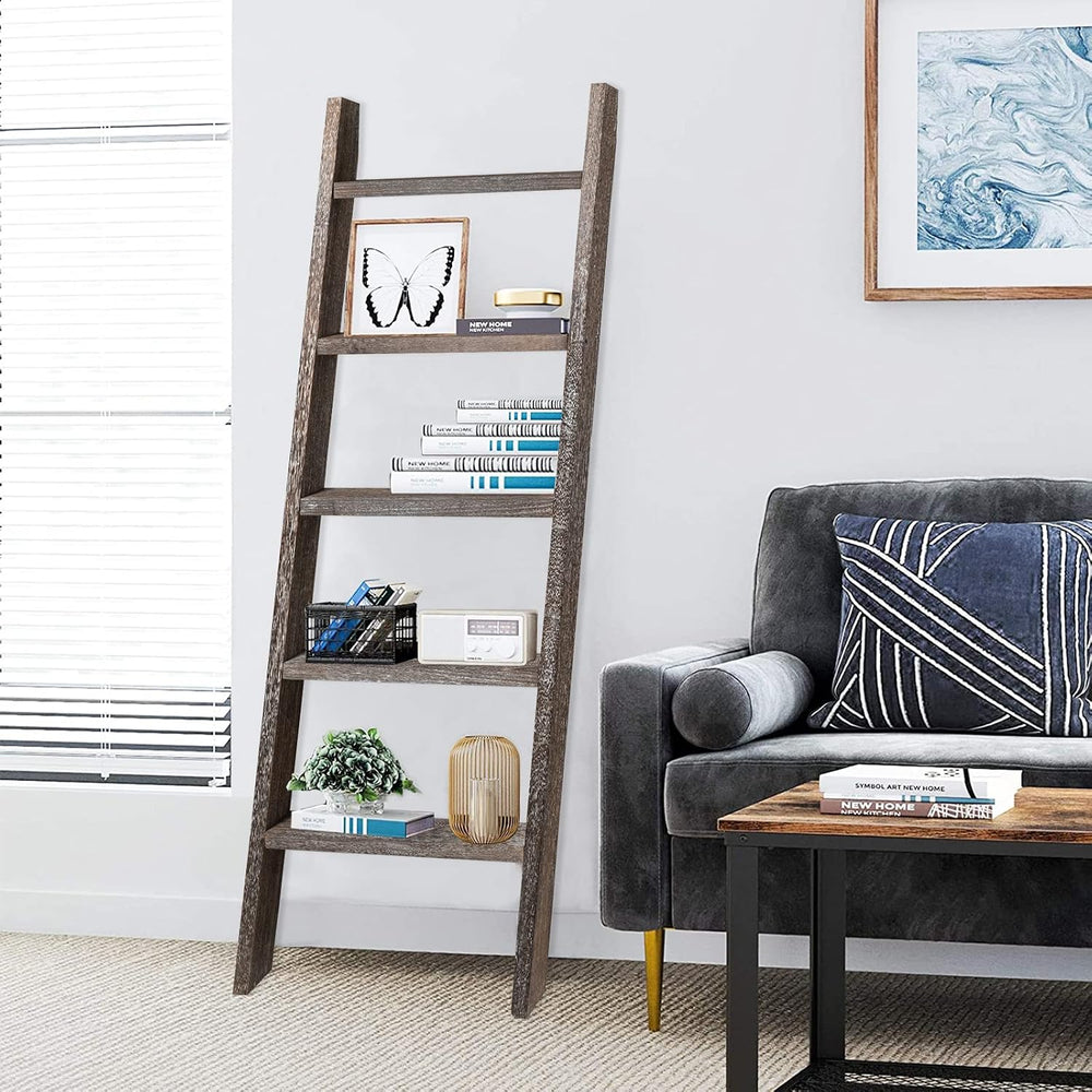 Natsukage Rustic Wooden Blanket Ladder - Farmhouse Decorative Ladder Shelf fo...