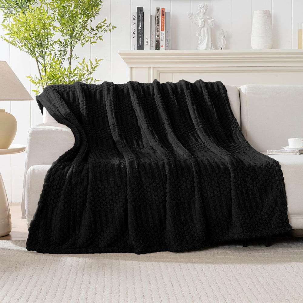90x104 Inch Black King Size Blanket - Soft & Fluffy Fleece, Neutral Tan C...