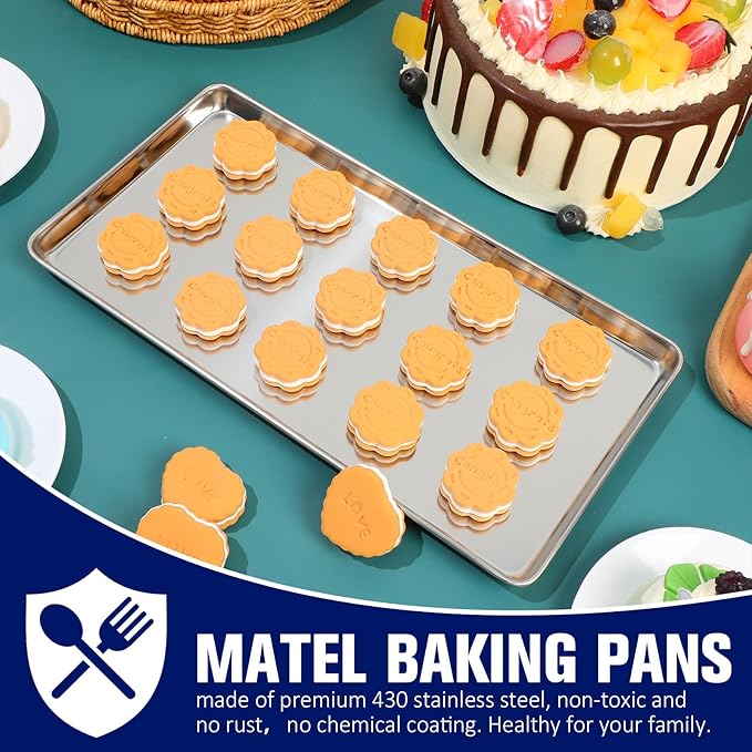 Mimorou 12 Pcs Baking Sheet Stainless Steel Cookie Sheet Small Metal Pans - Image 4