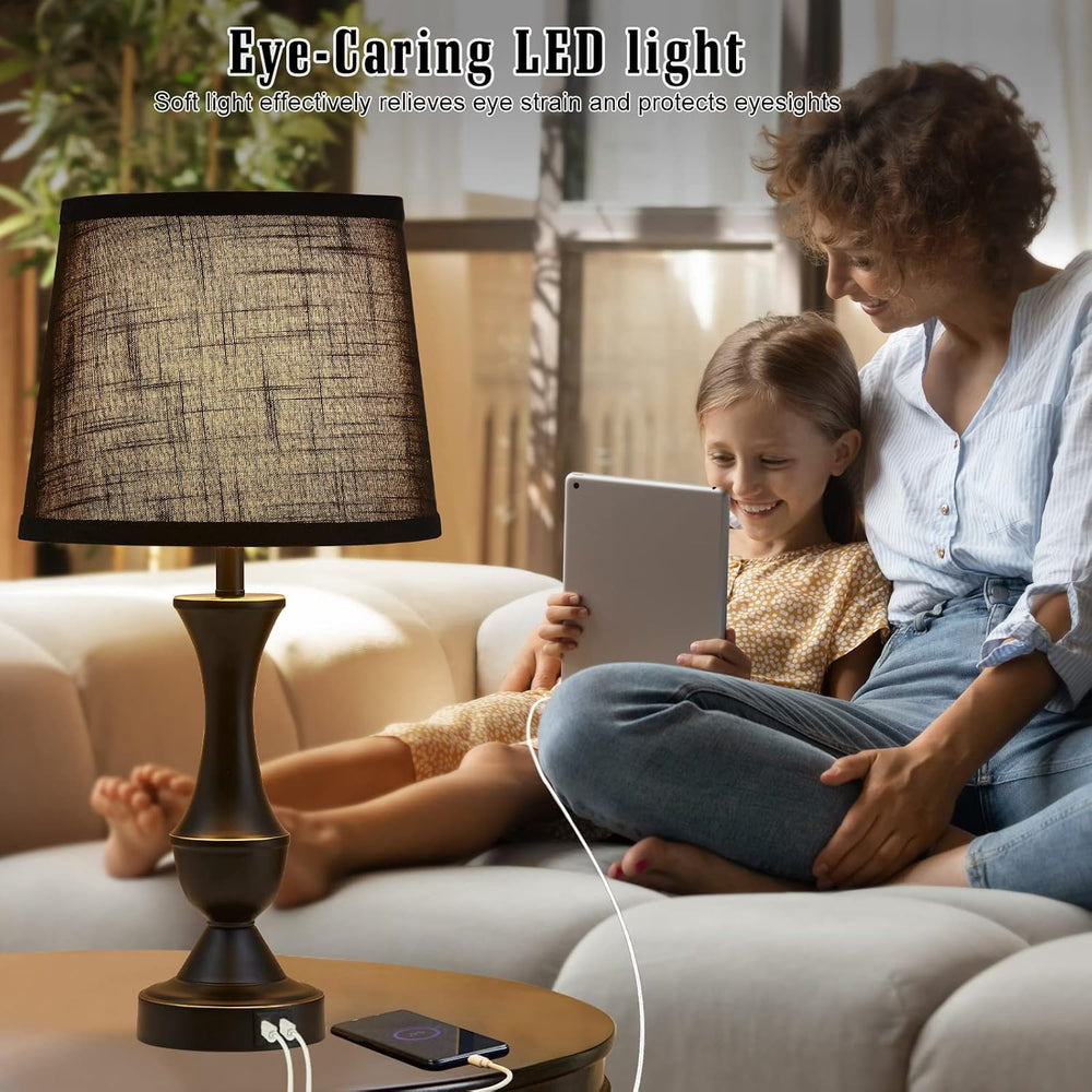 Black Touch Table Lamps Set of 2, 22" Tall Bedside Lamps