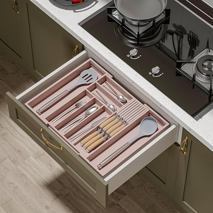TIOPGHAD Bamboo-Silverware-Drawer-Organizer-Kitchen, Expandable Utensil Holder