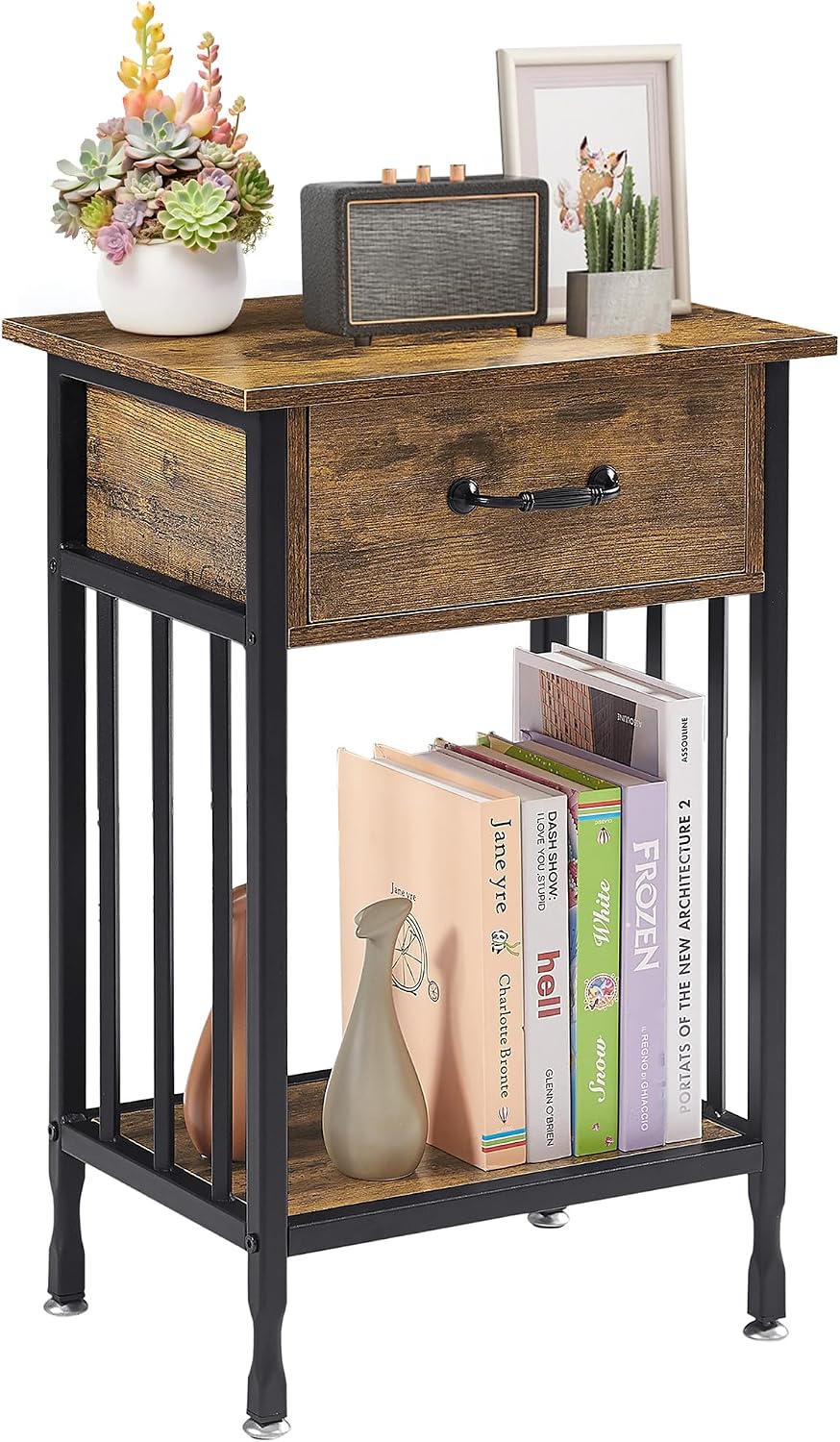 VECELO Nightstands, Industrial Side Table/End Tables with Drawer and Storage ...