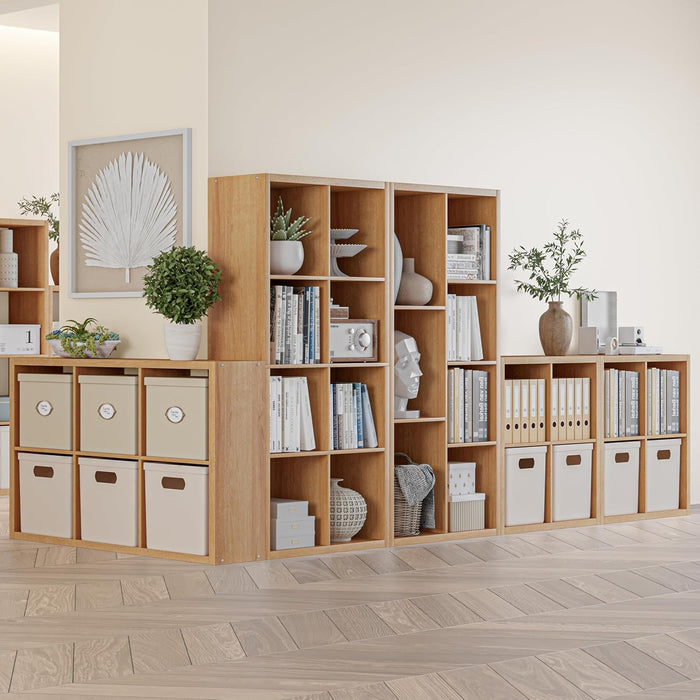 Cube Storage Organizer Bookcase, Decorative 11 inch Open Back Cubical Shelf with Thickened Border, Display Bookshelf for Living Room, Home Office, Sturdy Room (Natural Oak, 4 Cube)