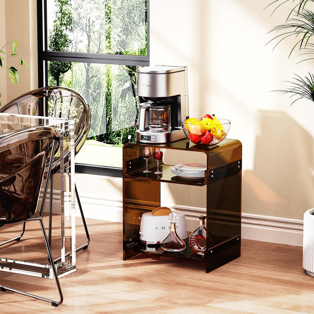 Acrylic End Table Record Player Table with Storage Shelf Clear Side Table Nig...