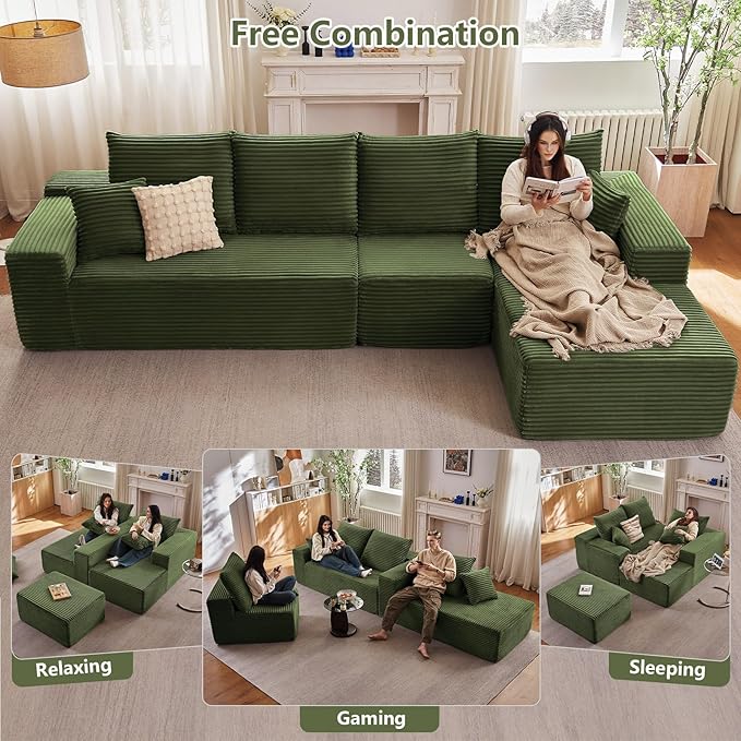 135" Cloud Sectional Couch with L-Shape Chaise, Modern Modular Comfy Sof...
