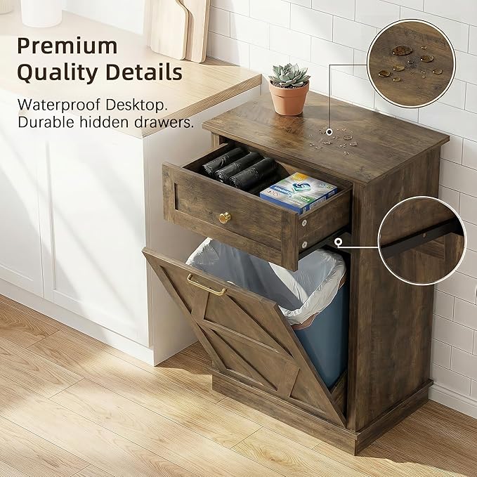 YESHOMY Tilt Out Trash Cabinet, 10 Gallon Hidden Wooden Bin Cabinets, Laundry - Image 6