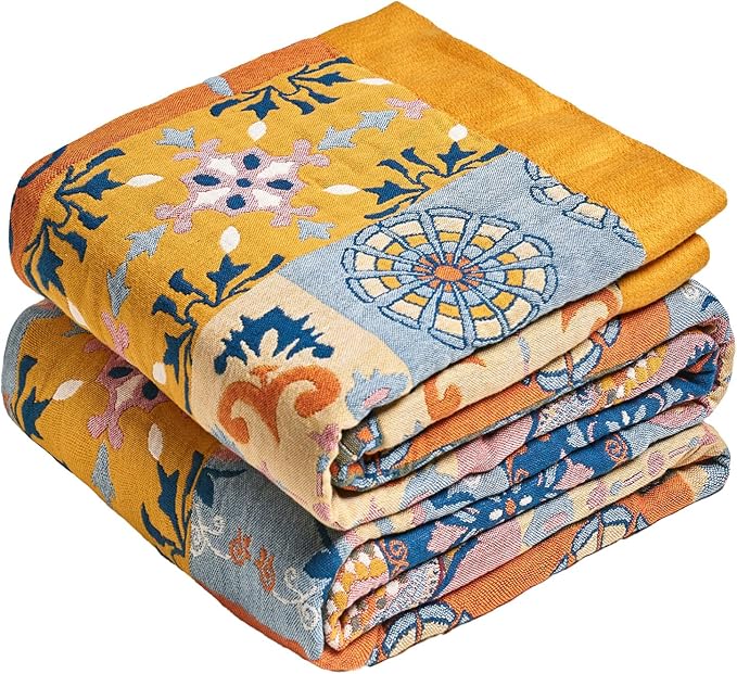 MSGKV Boho Throw Blanket for Bed 90"x108" 100% Cotton Blanket Spring Breathable by MSGKVHomeTextiles