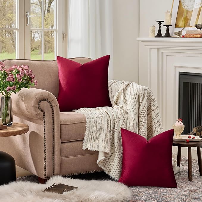 GIGIZAZA Burgundy Pillow Covers 22x22: Pack of 2 Throw Pillows Soft Solid Covers - Image 2