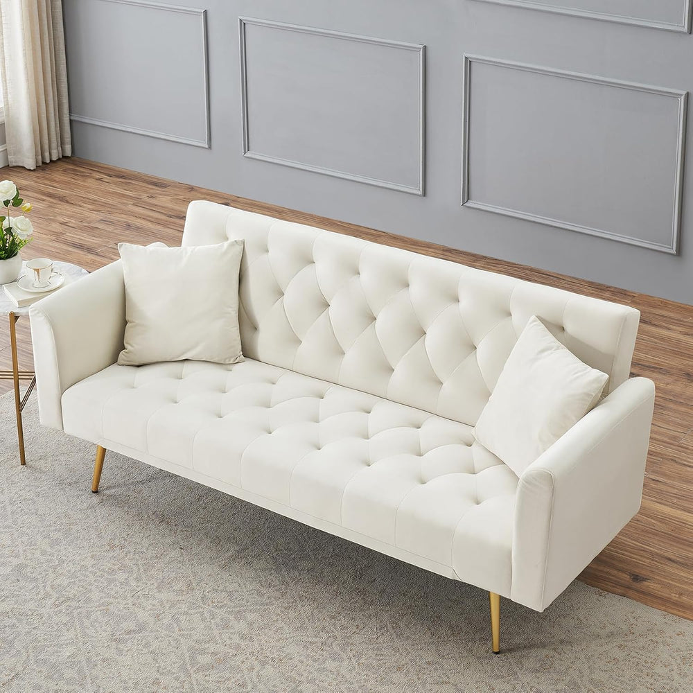 71" Modern Velvet Sofa Bed Futon, Convertible Sleeper Couch, Adj. Backrest