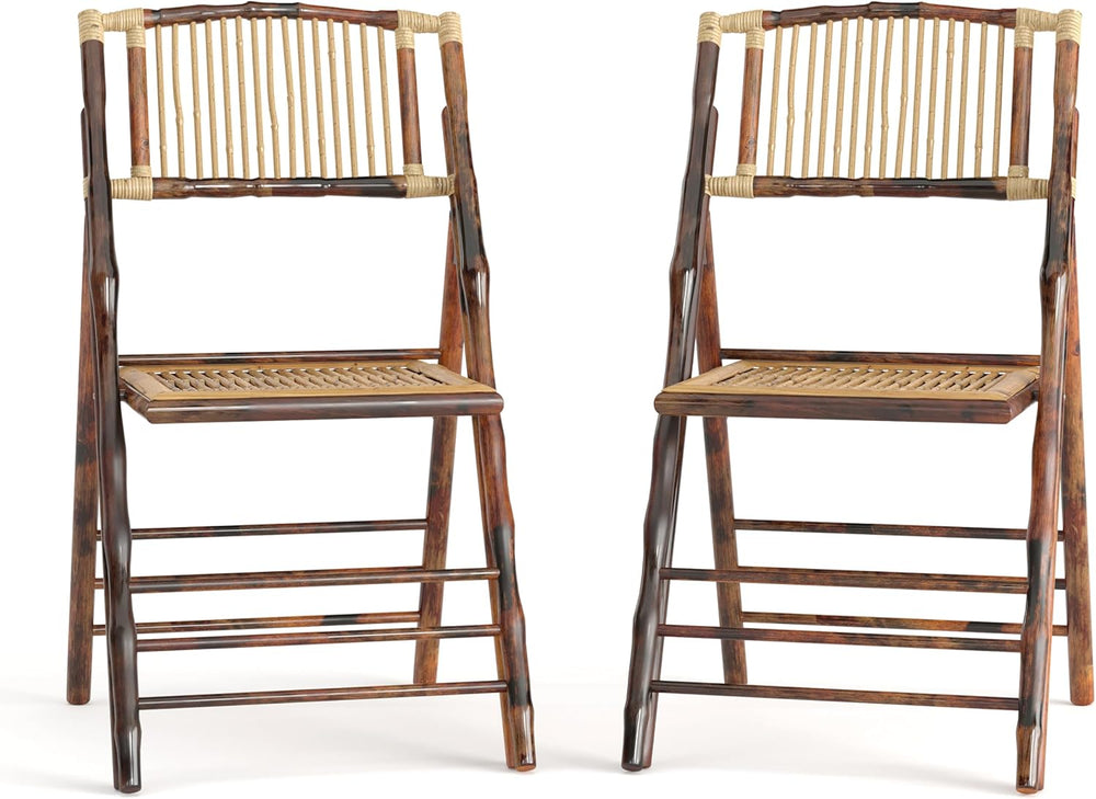 Flash Furniture Folding Bohemian Bamboo Chairs with Curved Backs, Modern Bamb...