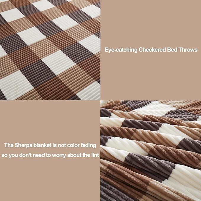 PU MEI Sherpa Blanket Twin Plaid Thick Bed Blanket, 60”*80” Super Soft Flannel - Image 3