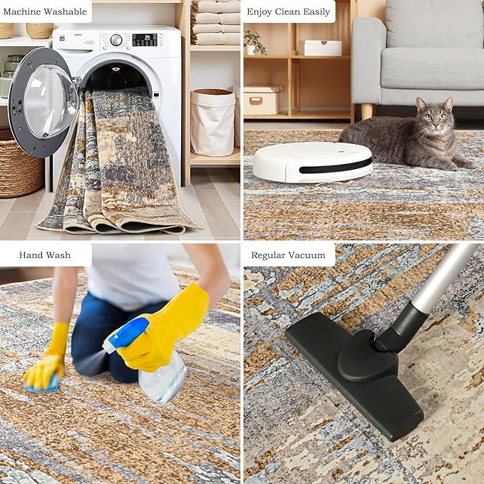 Toneed Abstract Area Rug Modern Washable Rug Soft Non Slip Rug Low Pile - Image 6