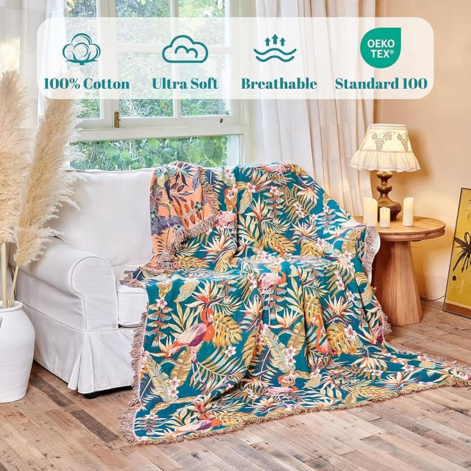 MSGKV Boho Throw Blanket for Bed 60"x80" 100% Cotton Jungle Animal Couch - Image 2