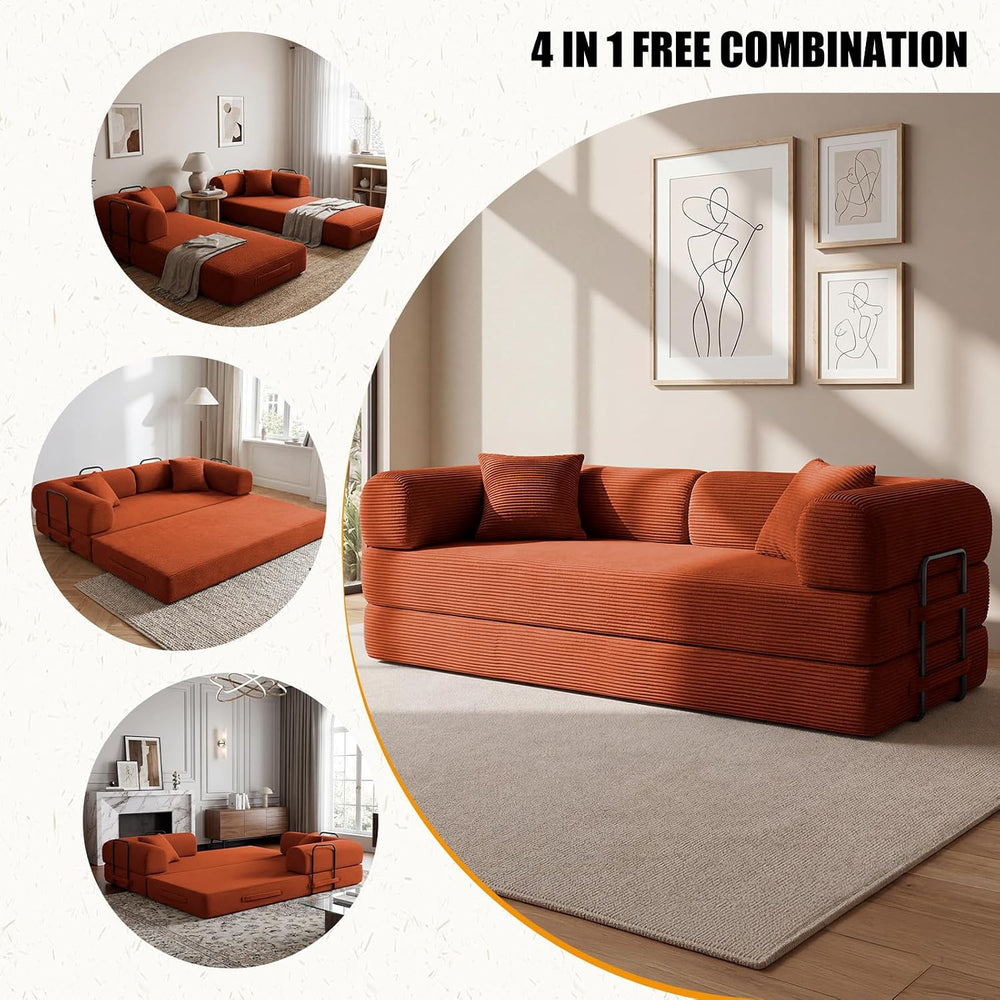 79" Convertible Sofa Bed Set, 4 in 1 Boneless Couch for Living Room