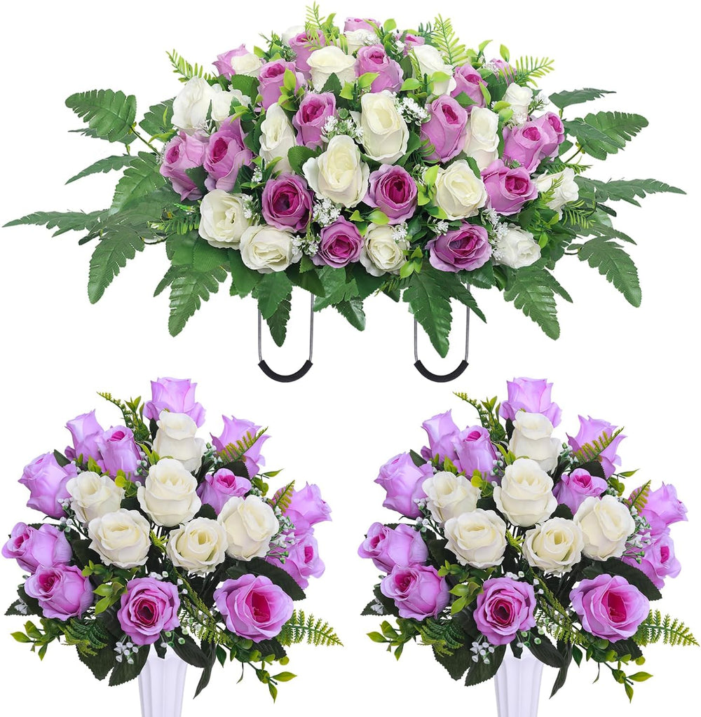 Artificial Cemetery Flower Saddles, Cemetery Memorial Flowers with Vase,Outdo...