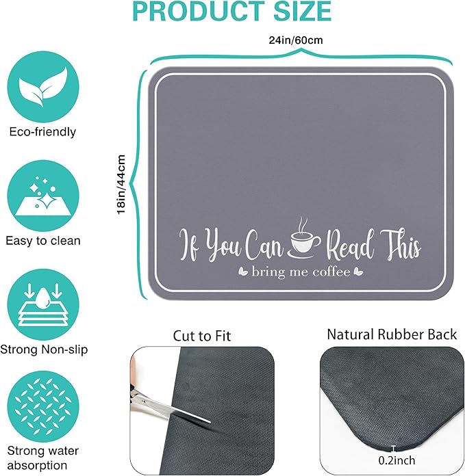 Coffee Bar Mat for Countertops 18inx24in, Absorbent Hide Stain Anti-Slip Cafe - Image 5