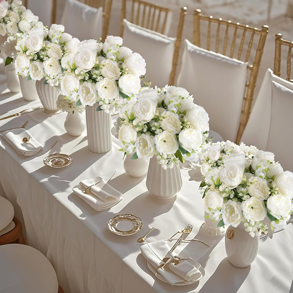Peonies Artificial Flowers 12 Bouquets,White Flowers Lifelike Silk Fake Peoni...