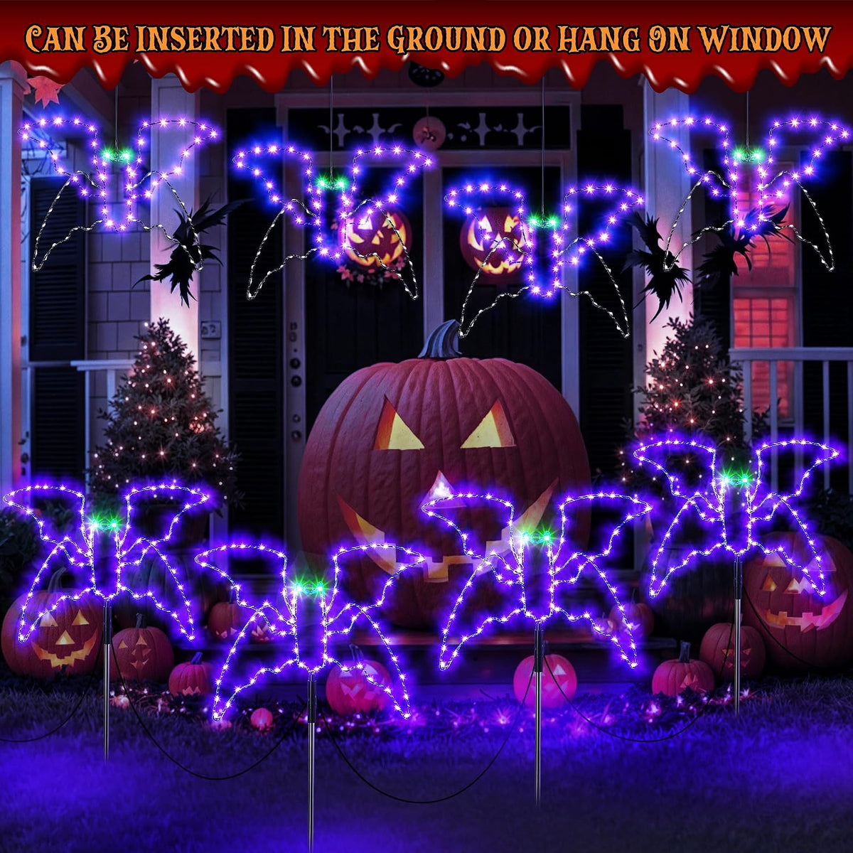 Enhon Halloween Lights Outdoor Decoration, 4 Pack Halloween Walkway Lights, 4 Light Modes Remote Control Timing Function Lighted Pathway Markers for Walkway Patio Garden Decor (Flying Bat)