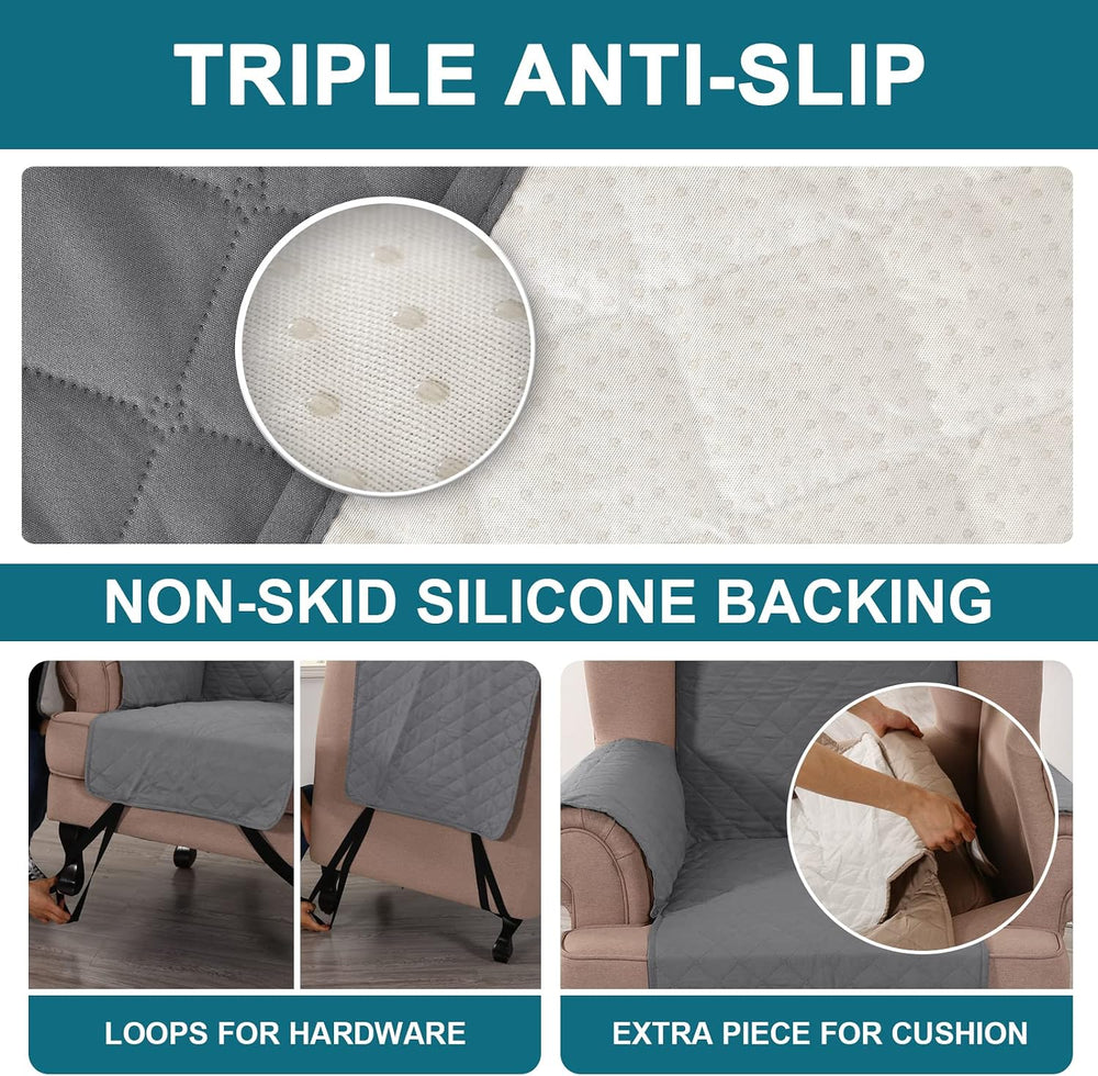 Turquoize 100% Waterproof Wing Chair Cover Wing Armchair Slipcovers, Gray