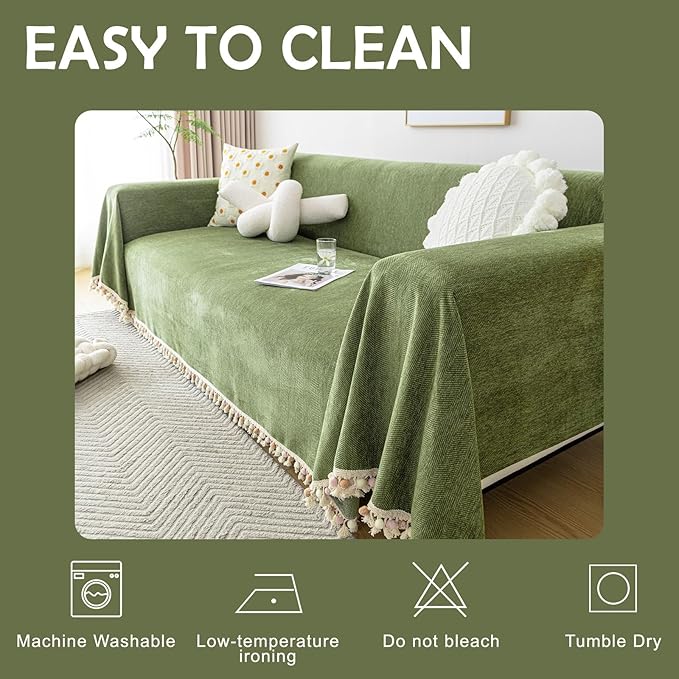 HANDONTIME Green Sofa Cover Vintage Couch Cover - Image 7