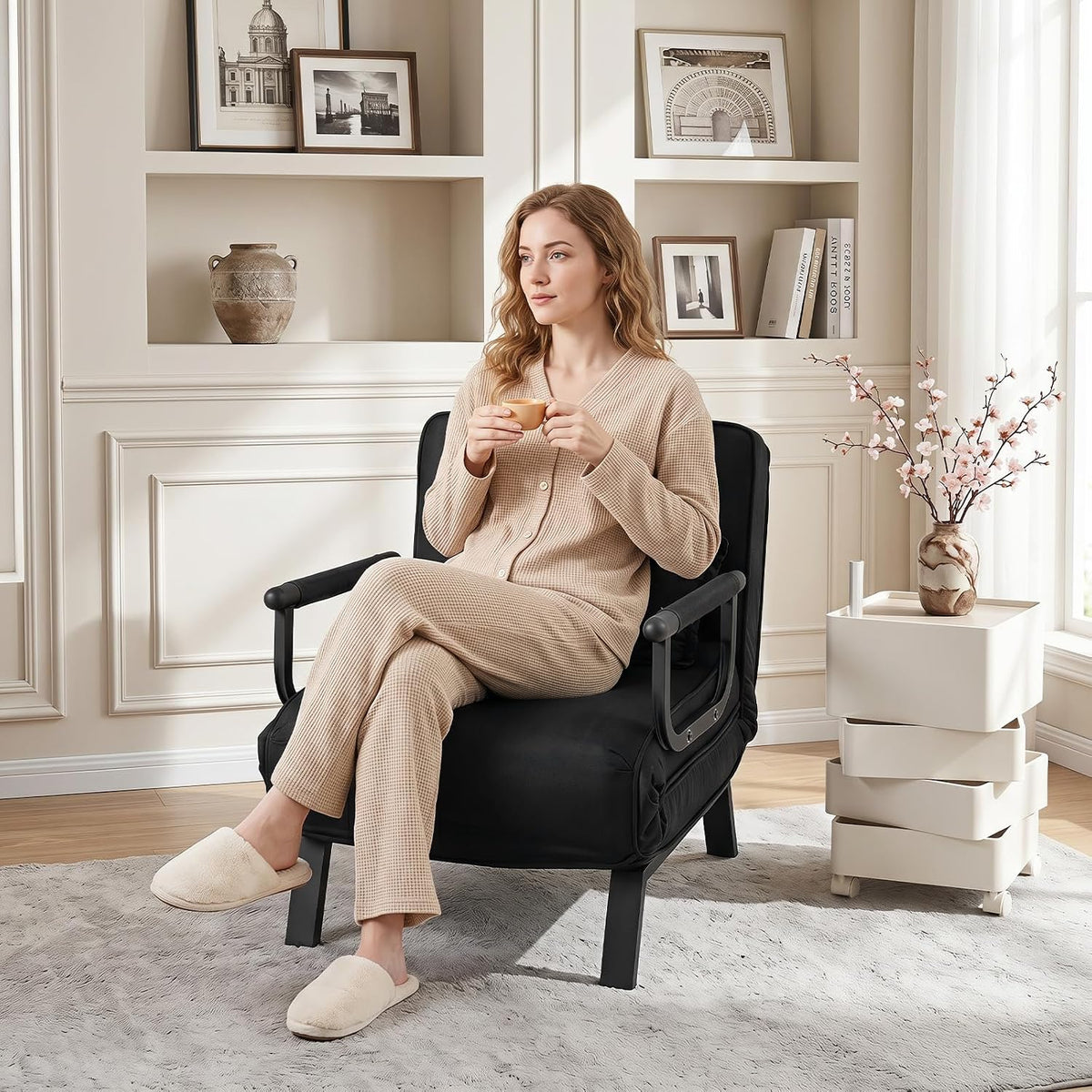 komfott convertible sleeper chair bed, 3-in-1 folding sofa shown in use