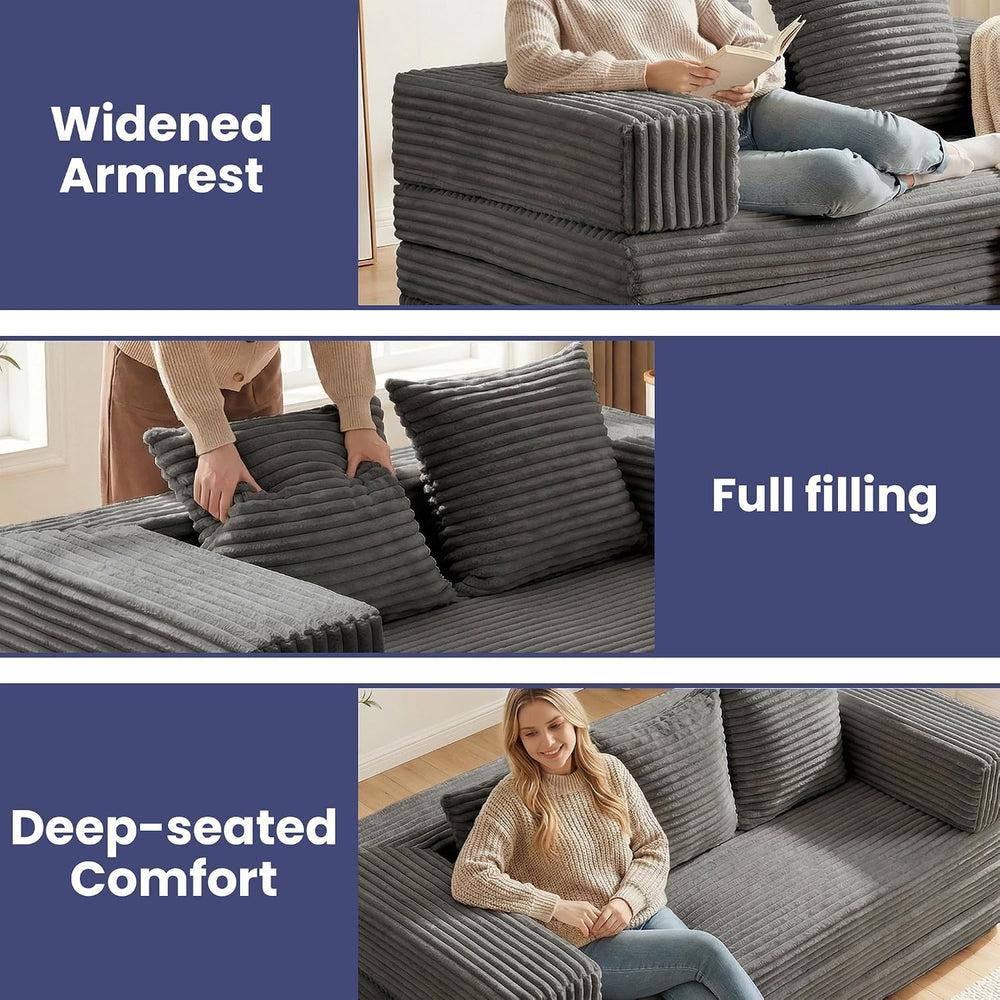 Convertible Sofa Bed Couch, 78’’ Oversized 4-in-1 Boneless Couches with Remov...