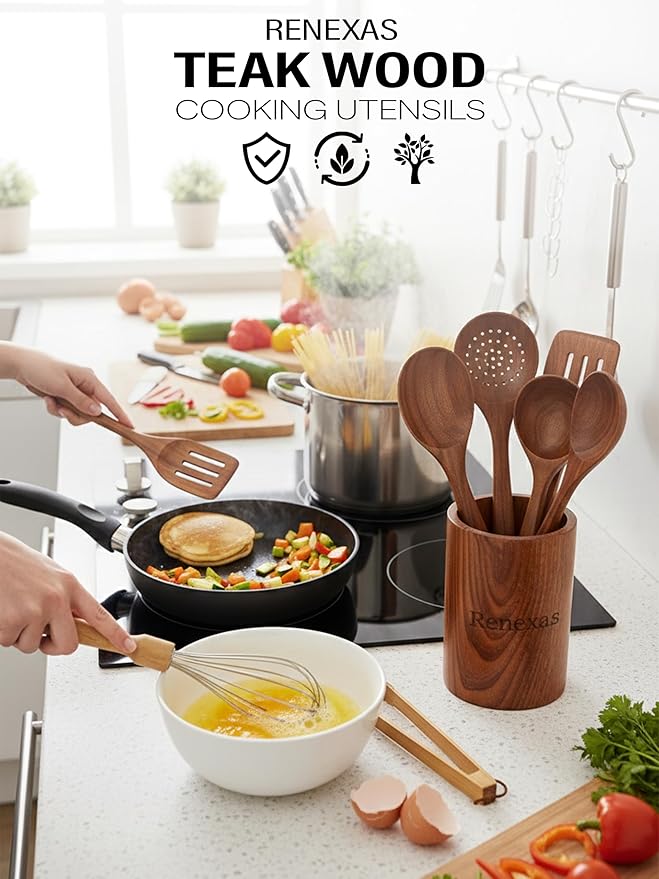 12-Piece Teak Wooden Kitchen Utensil Set – Nonstick Safe Cooking Spoons & - Image 2