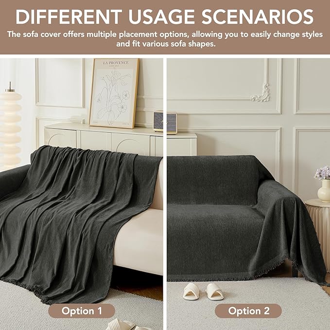 Couch Cover for Dogs, Boho Sofa Covers for 3 Cushion Couch, Chenille Sofa - Image 4