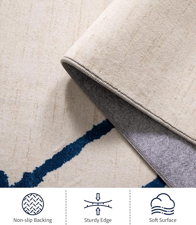 YIHOUSE Boho 5x7 Area Rugs for Living Room, Western Beige and Blue Rug - Image 6