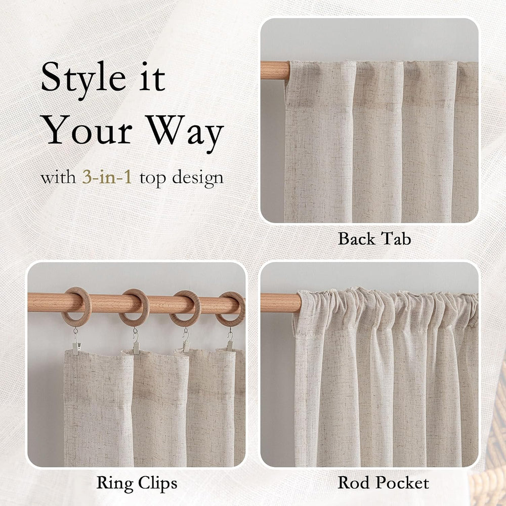 MYSKY HOME Linen Curtains for Living Room 96 Inches Long, Semi Sheer Curtains...