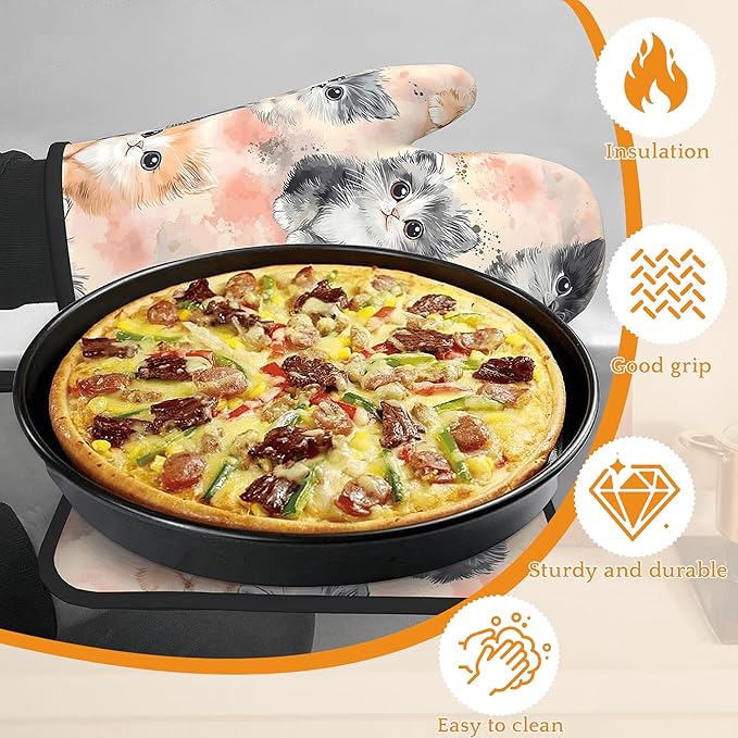 Cute Cat Oven Mitts and Pot Holders, Heat Resistant Oven Mitts Gloves and Pot - Image 4