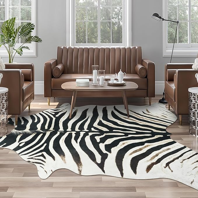 AROGAN Western Faux Fur Zebra Rug, 6.2x7 Feet Premium Animal Skin Print Rug by AROGANAREARUG