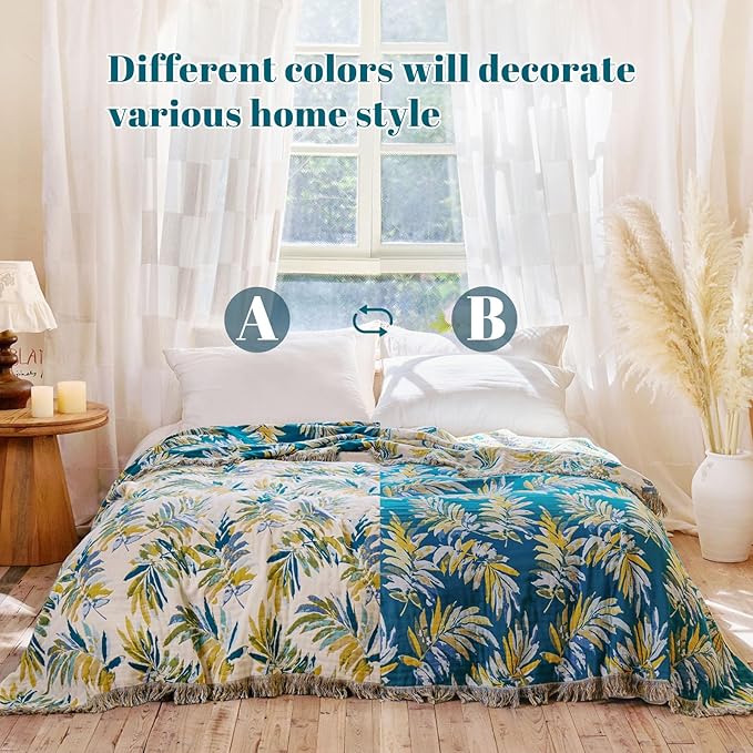 MSGKV Boho Throw Blanket for Bed Cotton 60"x80" Leaves Blanket Twin Size Couch - Image 3