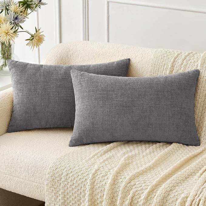MIULEE Pack of 2 Couch Throw Pillow Covers 12x20 Inch Soft Dark Gray Chenille by MIULEE