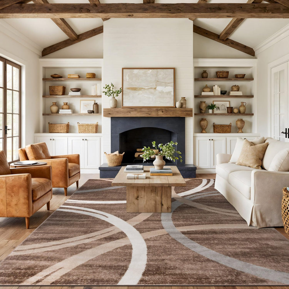 Rugshop Wavy Circles Modern Non-Shedding Area Rug Brown 7'10" x 10&#...