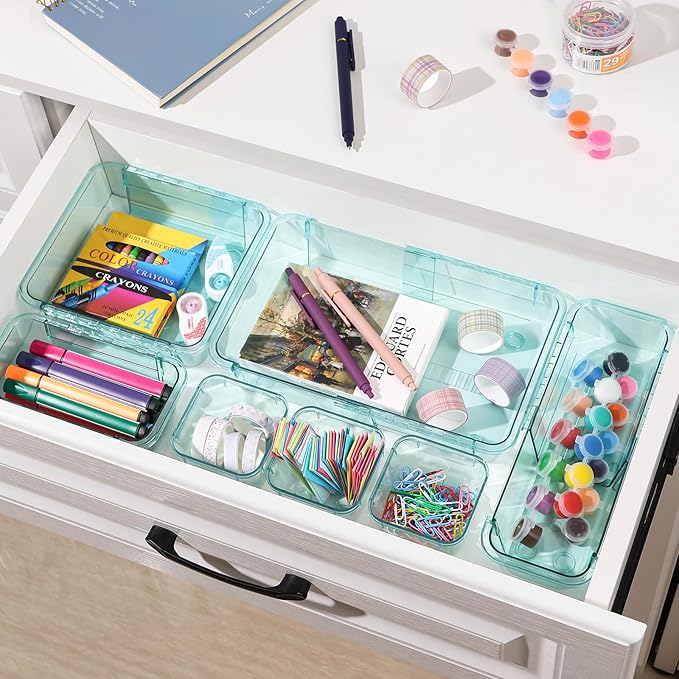 14 Pcs Clear Drawer Organizer, Adjustable Drawer Storage Box, 3-Size Desk - Image 5