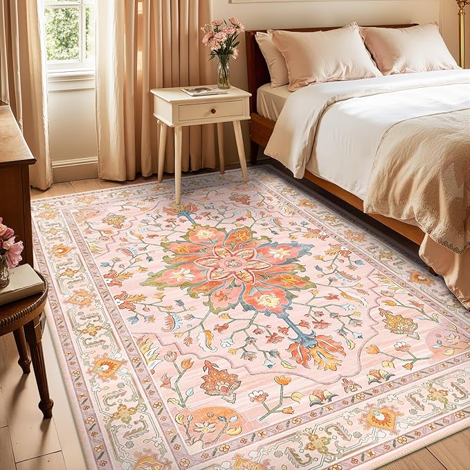 RELEANY Area Rugs 6'x9' Washable Non-Slip, Floral Vintage Distress Print - Image 3