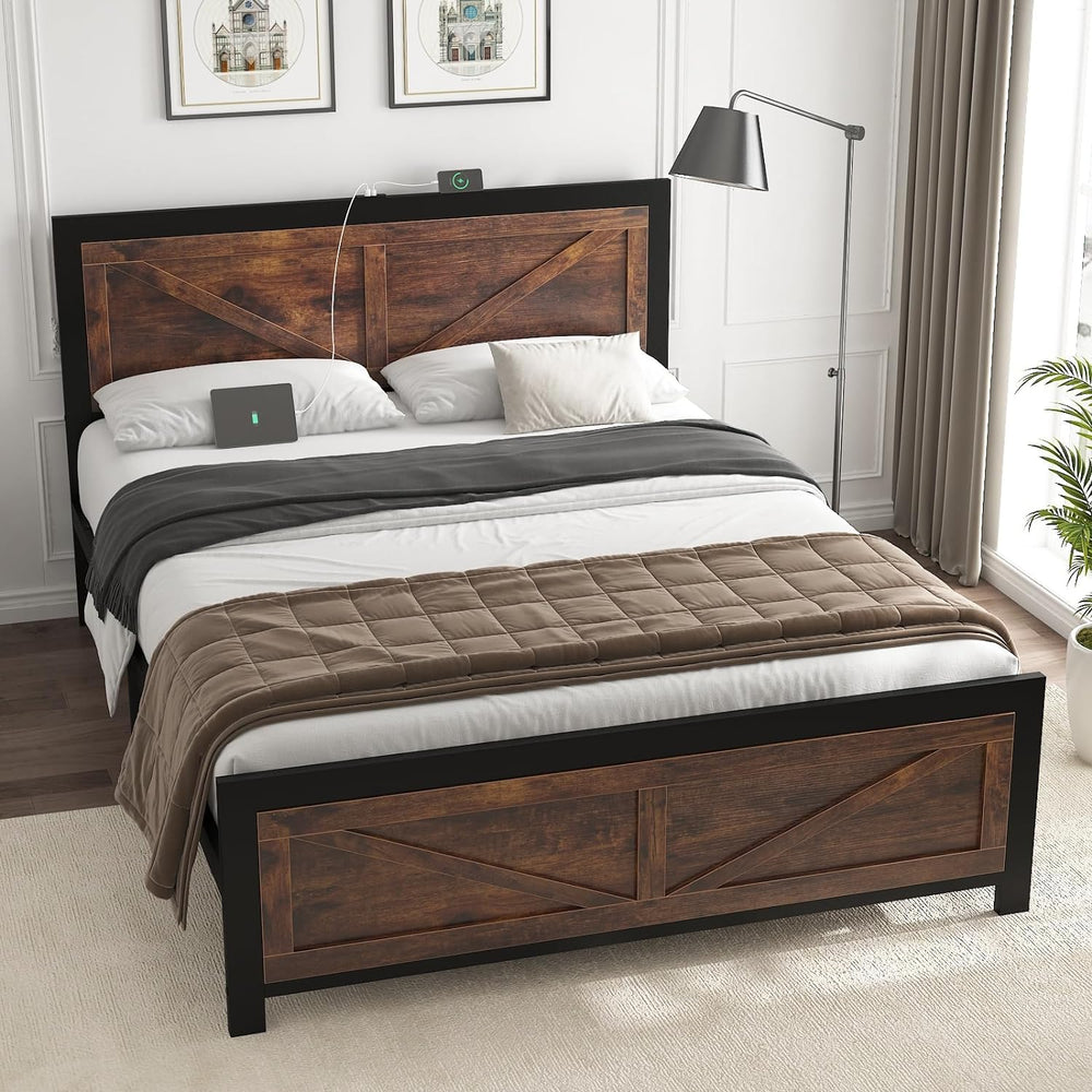 DOGIBIXO Full Size Bed Frame with Led Lights and Charging Station, Platform F...