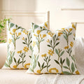 Embroidered Floral Throw Pillow Covers Summer Decorative Couch Pillow Covers Farmhouse Green Floral Tufted Pillow Covers 20x20 Square Cushion Cases Set of 2 for Living Room Couch Sofa Bed Home Decor